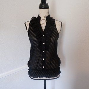 Sheer Black Frill Shoulder-less Button-Up Blouse